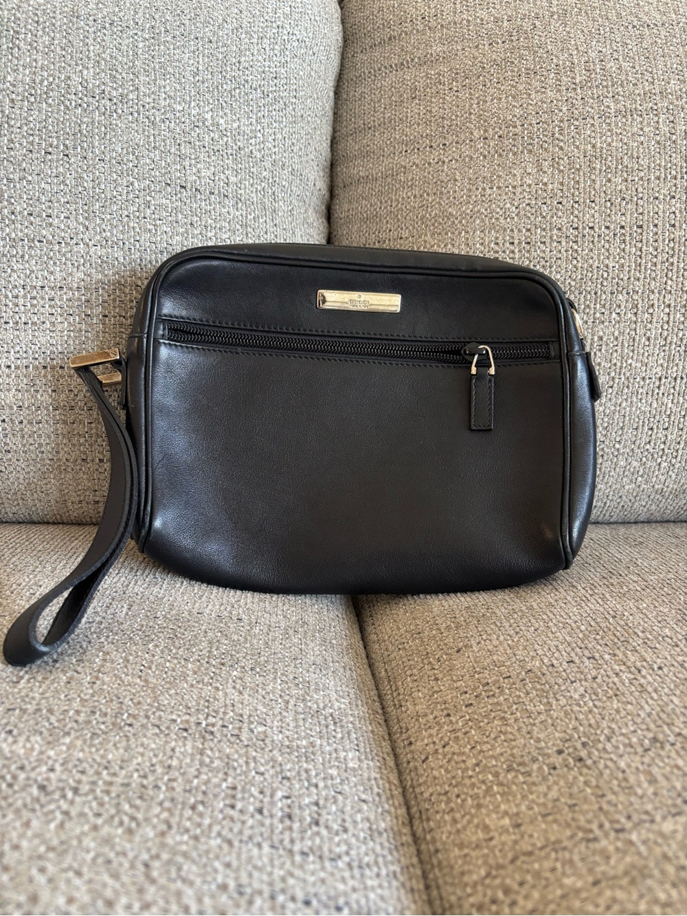 Black Leather Wristlet Travel Pouch